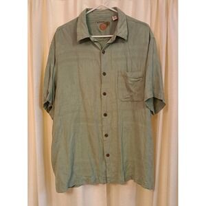 Caribbean‎ Men's Green Palm Tree Silk/Rayon Button Down Collared Shirt Size XL